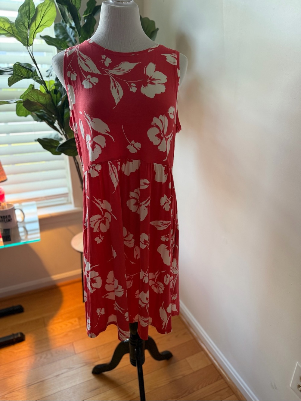 Red Floral Sleeveless Summer Dress